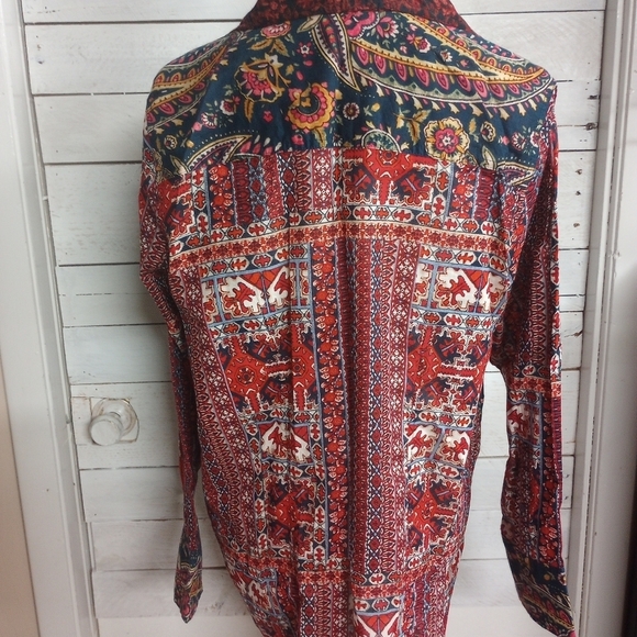 Intro Women's Large Floral Paisley Boho Print Point Collar Long Sleeve Tunic - Picture 6 of 12